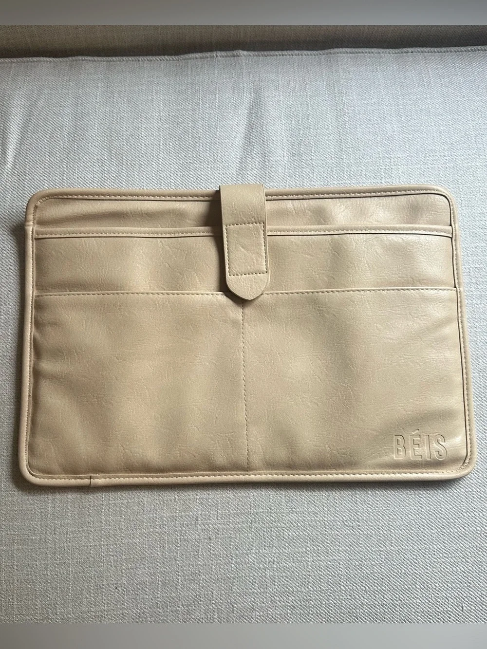 BEIS Taupe Faux Leather Laptop Sleeve with Embossed Logo